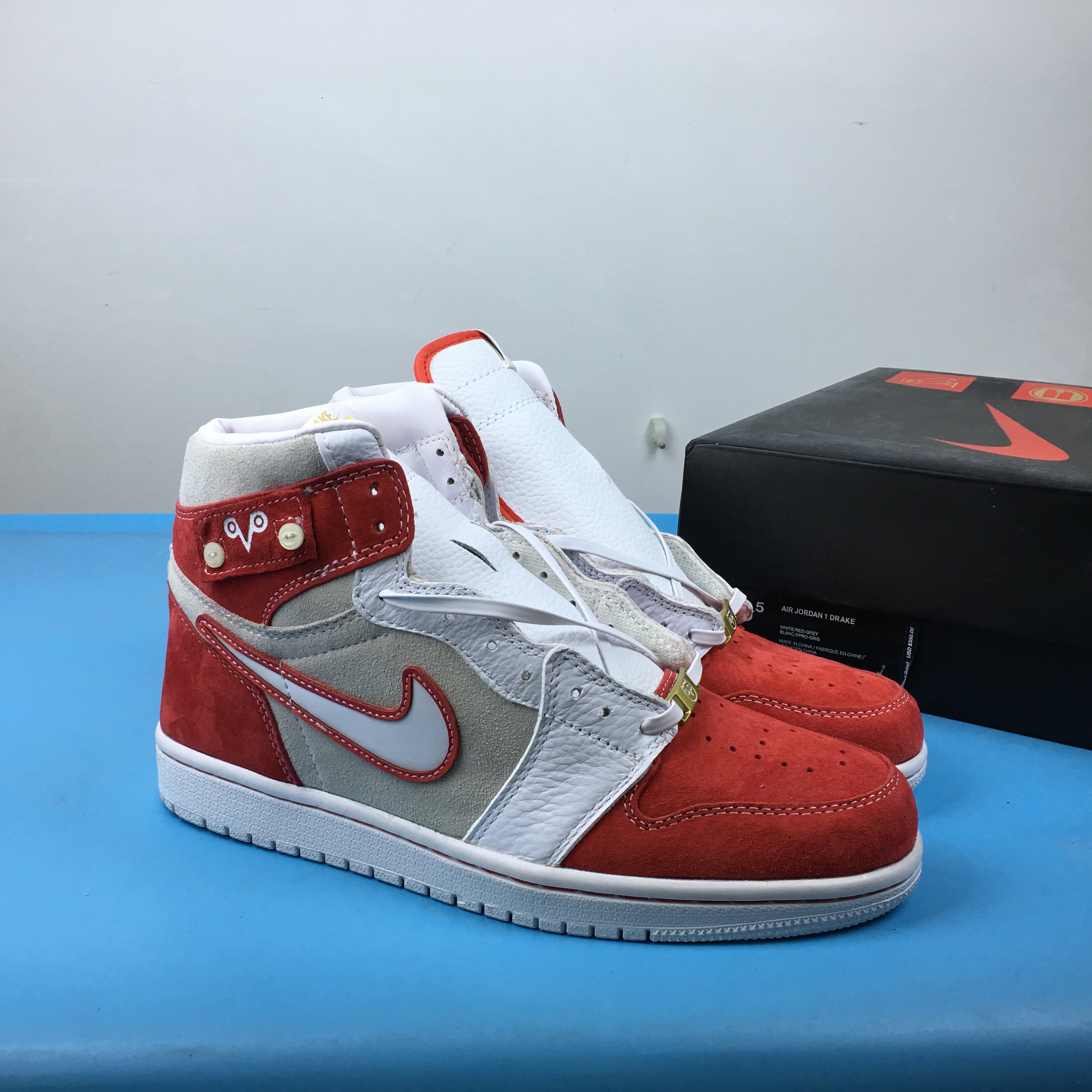 Air Jordan 1 Custom Drake White Red Shoes - Click Image to Close